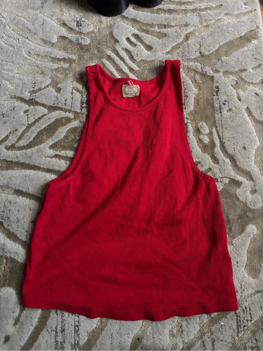 Free People Red Ribbed Tank Top